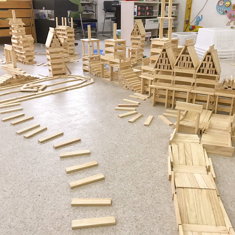 Kids Education Login - natural log wooden stacking blocks, kindergarten